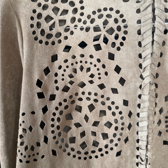 Easel Tan Suede Cutout Fringe Jacket - Picture 2 of 4